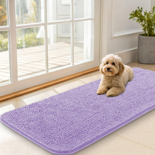 OLANLY Dog Door Mat - Absorbent Non-Slip Washable Doormat for Muddy Paws | 47x20 Inches, Lavender
