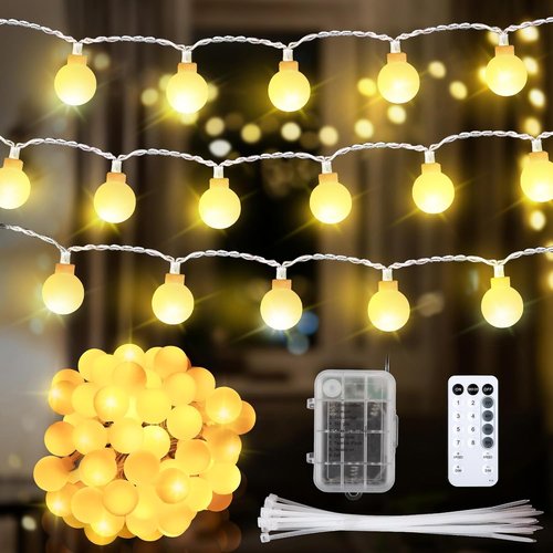 Enhon 50 LED Battery Operated String Lights - 23 Ft Globe Fairy Lights with Timer | Warm White for Indoor/Outdoor Decor