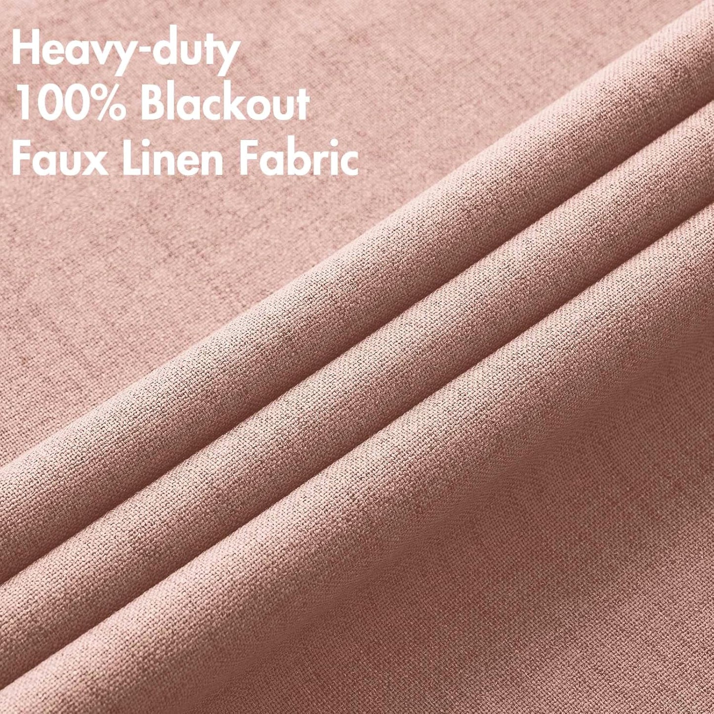MIULEE 100% Blackout Linen Curtains - Thermal Insulated Blush Pink Drapes for Bedroom & Living Room | 52 x 84 Inch (2 Panels)