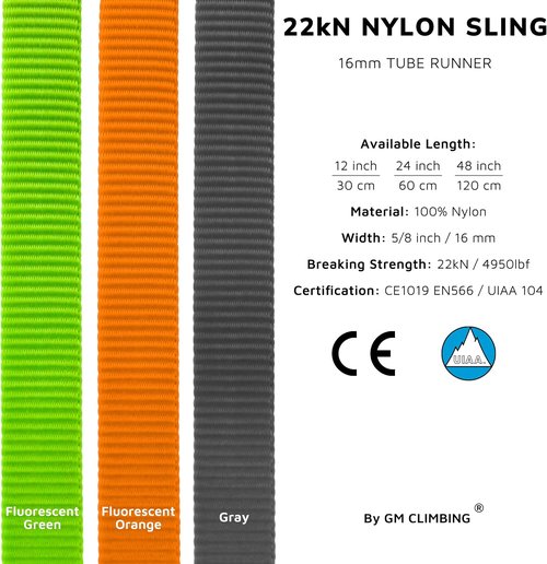 16mm Nylon Sling Runner - GM CLIMBING 22kN / 4950lbf CE UIAA Certified for Climbing