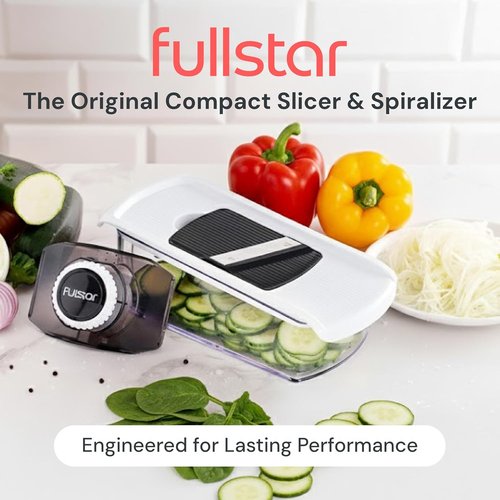 Fullstar Mandoline Slicer - 6-in-1 Kitchen Tool with Safety Glove | Versatile Fruit, Cheese, and Veggie Cutter (White)