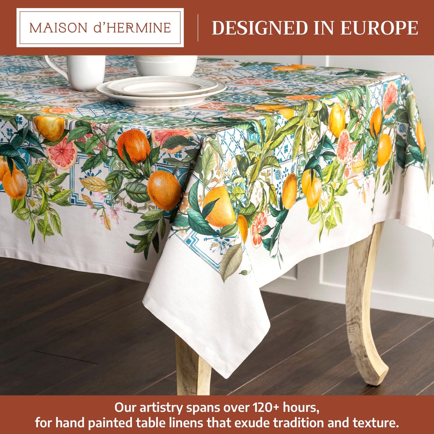 Maison d' Hermine Table Cloth Rectangle Table 100% Cotton 70 x 120 Inches Tablecloth Reusable Decorative for Dining Kitchen Room Farmhouse Party Home Hotel Restaurant Spring Summer - Agrume