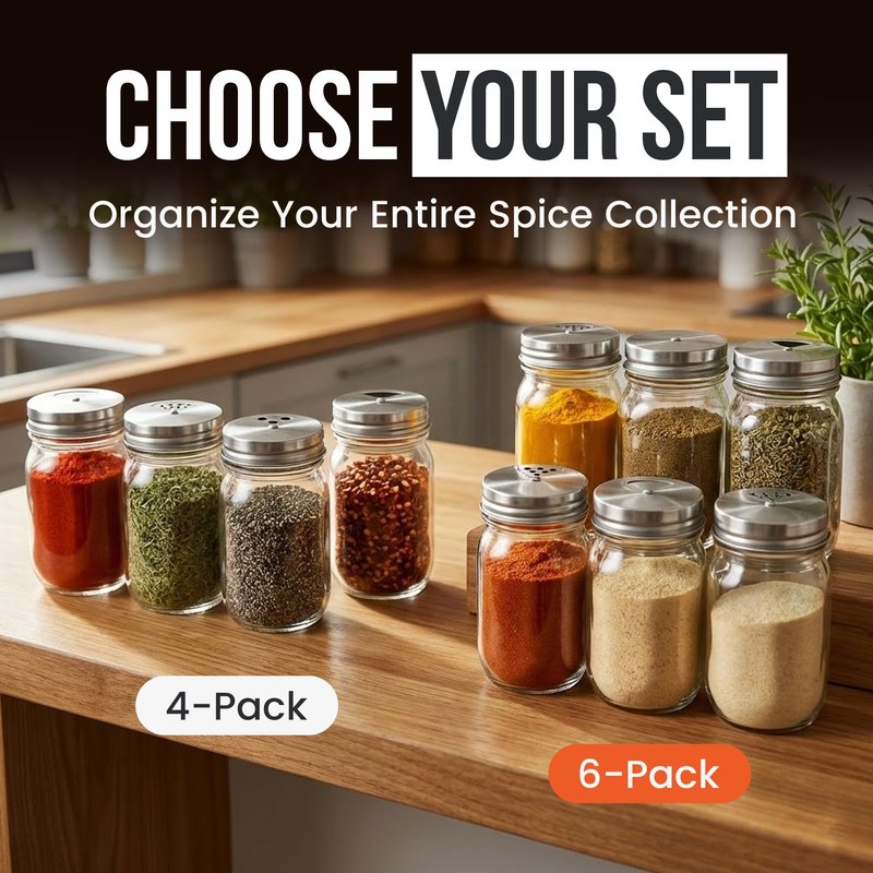 Stainless Steel Adjustable Spice Lid for Mason Jar (Regular Mouth, 4 Pack)