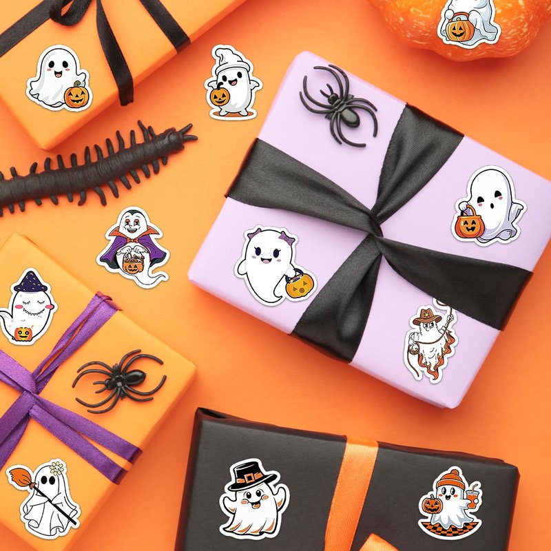 JULBEAR 200 PCS Ghost Stickers Cute Halloween Ghost Sticker Self-Adhesive White Ghost Label Decal for Craft Laptops Water Bottles and Envelopes Seal