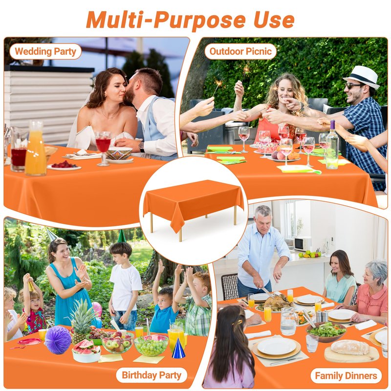 QZYL 12 PCS Orange Rectangle Table Cover, Disposable Plastic Table Cloth Rectangle, 54 X 108 in Decorative Smooth Table Cloth for Picnic Table Birthday Parties Weddings Outdoor Celebrations