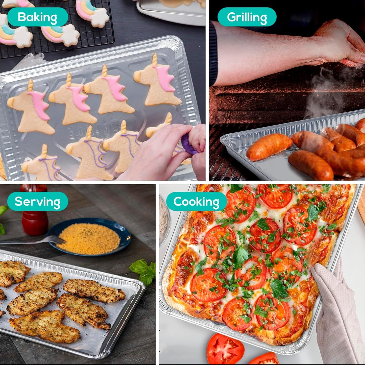 PlasticPro Aluminum Cookie Sheets - Premium Heavy-Duty Disposable Baking Pans | 13 x 17 Inches, 5 Pack