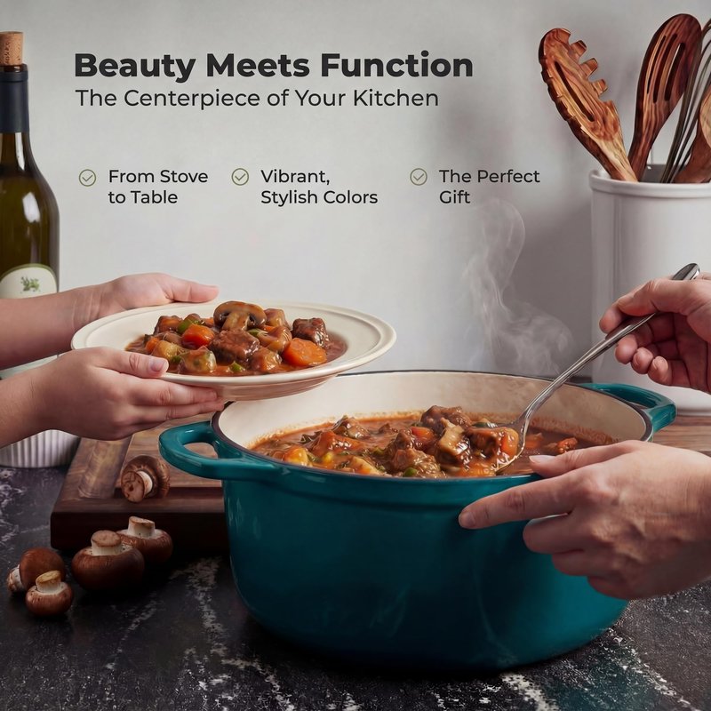 Zulay Kitchen 6.4 Quart Enameled Cast Iron Dutch Oven Pot with Lid Oven Safe up to 500°F. Heavy-Duty Enameled Cast Iron for Sourdough Bread Baking, Stews, Braising & Roasting, Soup Pot with Lid - Emerald