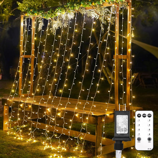 Suddus Curtain Lights - 300 LED Warm White String Lights | 9.8x9.8ft for Bedroom & Party Decor