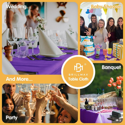 BRILLMAX 10 Pack Purple Tablecloths 60 x 102 Inch for 6ft Rectangle Tables - 150 GSM Polyester Fabric, 15" Standard Drop, Water, Stain & Wrinkle Resistant Cloth Cover for Wedding Dining Buffet