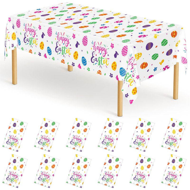 QZYL 12 Pack Easter Tablecloths Rectangular, 54" x 108" Disposable Easter Tablecloth Easter Decorations, Plastic Eggs Bunny Spring Tablecloth, Easter Table Cloth for Picnic Party Decorations Supplies