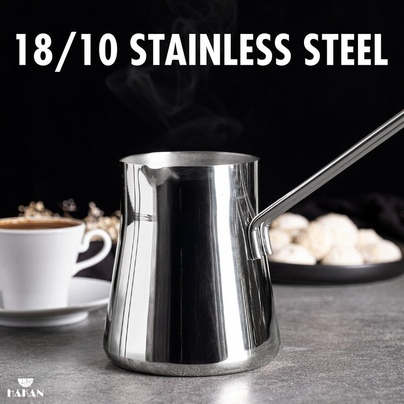 Hakan Turkish Coffee Pot, Greek Arabic Coffee Cezve, Stainless Steel Stove Top Milk Warmer, Chocolate Melting Pot with Spout, Chai Pot, Ibrik, Briki | 16.9 oz. (500 cc)