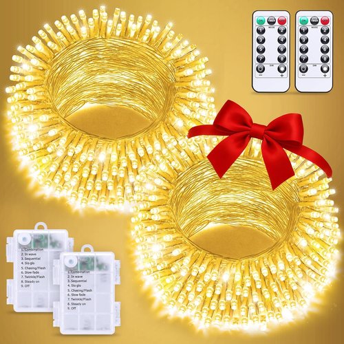 JMEXSUSS Battery Operated String Lights - 66ft 200 LED Warm White Fairy Lights with Remote | Indoor/Outdoor Decor