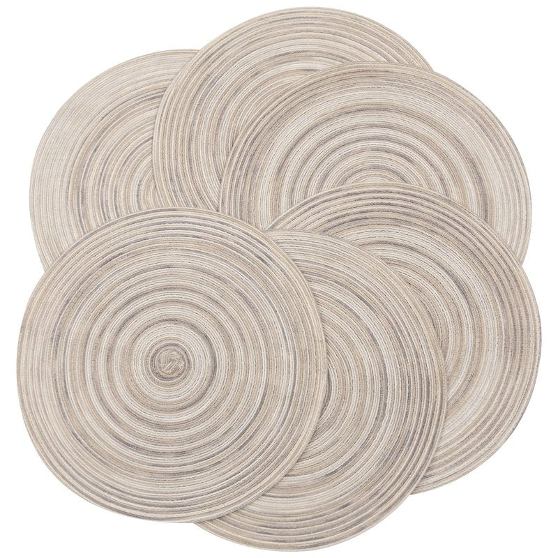 SHACOS Round Braided Placemats 15 inch Set of 6 Washable Kitchen Table Placemats for Home Wedding Party (Rainbow Gray, 6)