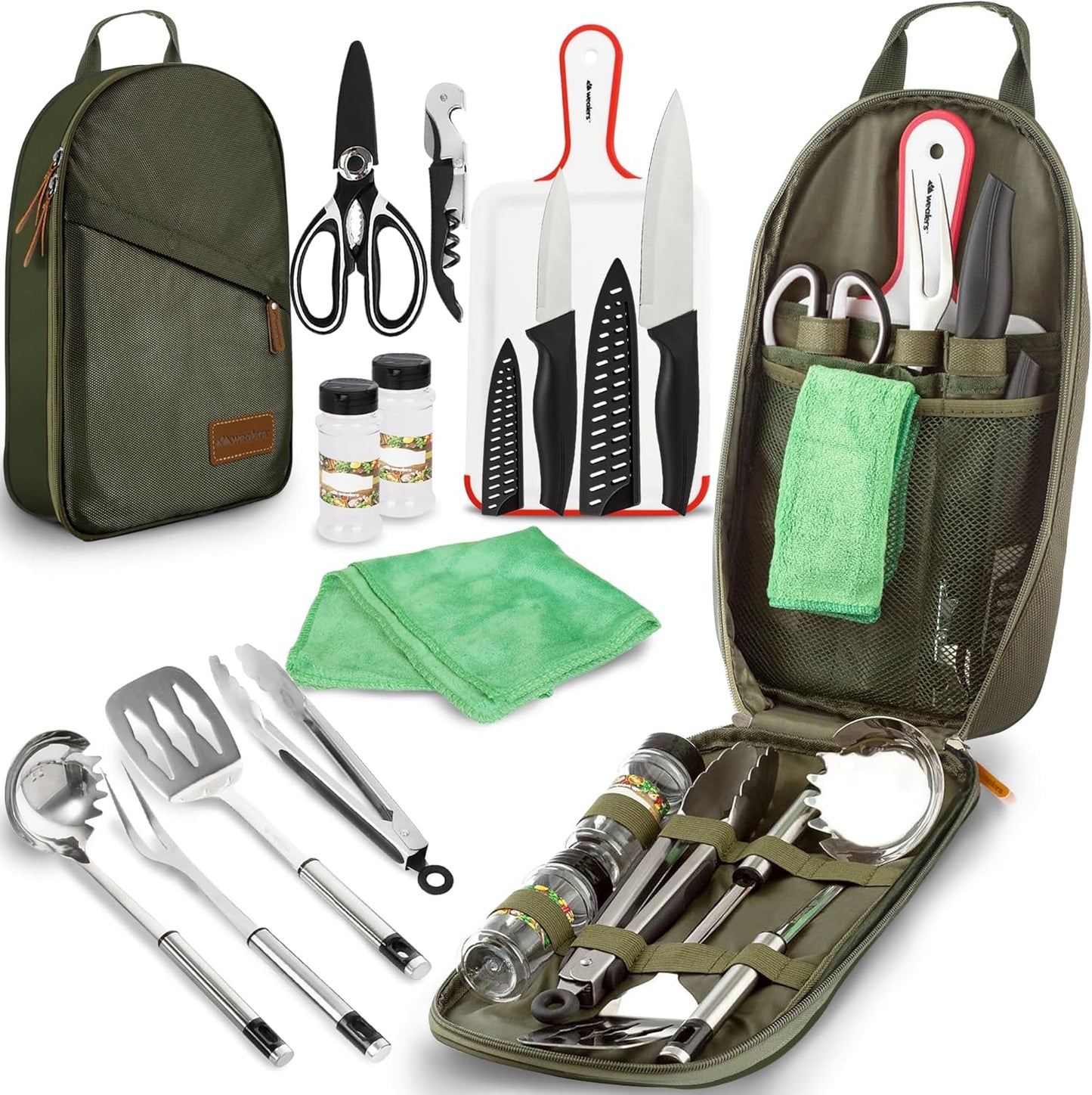 Portable Camp Kitchen Utensil Set - Compact BBQ Accessories & Travel Organizer for Hiking & Backpacking