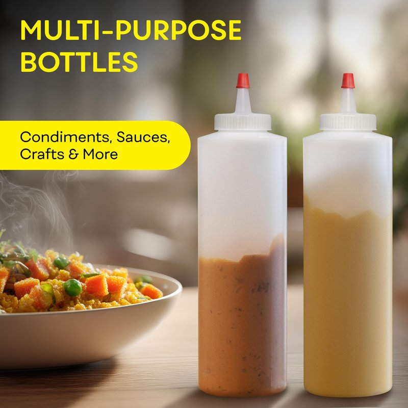 BRIGHTFROM Squeeze Bottles, Leak Proof, Wide Neck, BPA FREE Plastic, 16 OZ 2 PACK, Condiment Empty Squirt Bottle with Red Top Cap - for Ketchup, Mustard, Syrup, Sauces, Dressing, Oil, Arts & Crafts