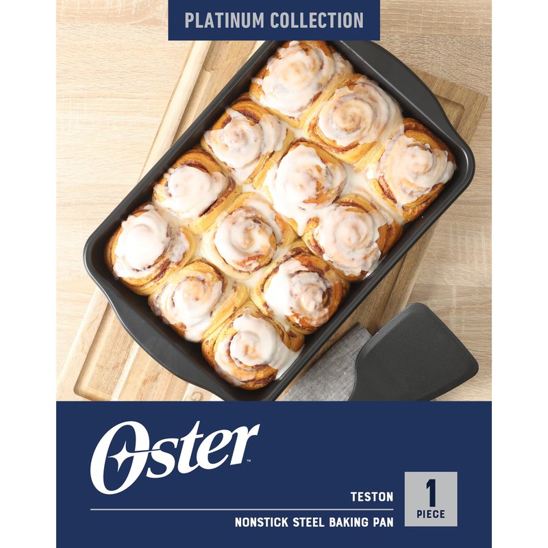Oster Teston 13 x 9 Inch Rectangular Baking Pan, Nonstick Carbon Steel Cake Pan, Matte Black, PFAS-Free, Oven-Safe, Easy Clean Bakeware