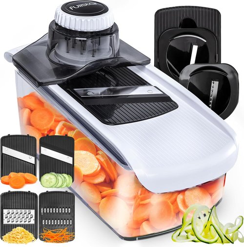 Fullstar Mandoline Slicer - 6-in-1 Kitchen Tool with Safety Glove | Versatile Fruit, Cheese, and Veggie Cutter (White)