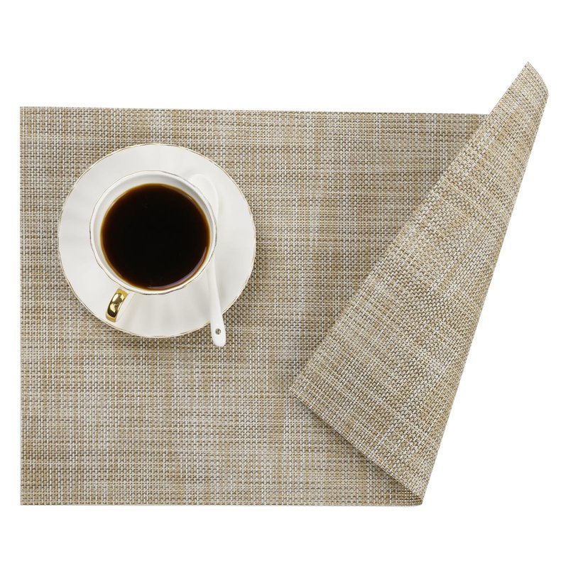 SHACOS Placemats Set of 6 Woven Vinyl Place Mats Wipeable Heat Resistant Stain Resistant Table Mats Indoor Outdoor, Beige