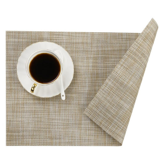 SHACOS Placemats Set of 6 Woven Vinyl Place Mats Wipeable Heat Resistant Stain Resistant Table Mats Indoor Outdoor, Beige