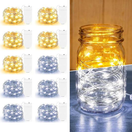 Skiennix 10 Pack Fairy Lights - 7ft 20 LED Battery Operated Twinkle String Lights | Warm & Cool White for DIY Crafts & Decor