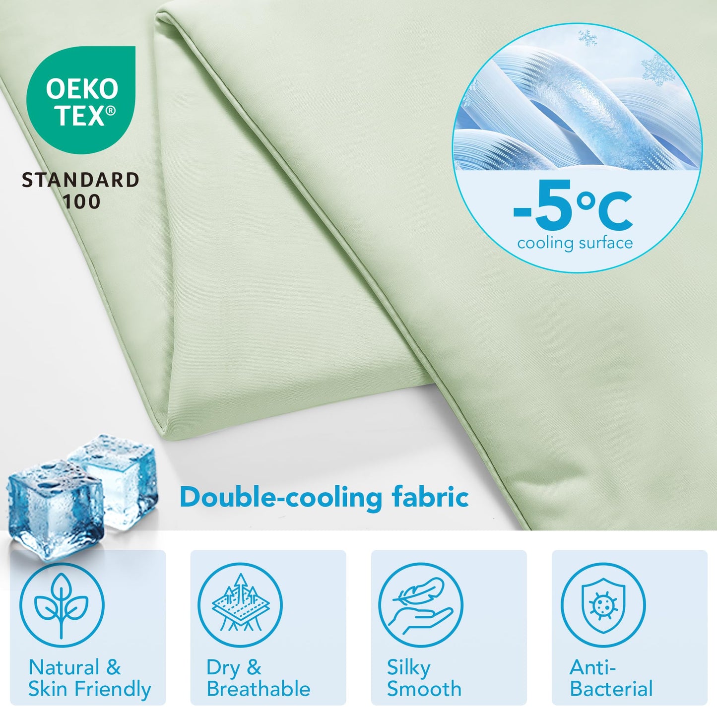 Deconovo Cooling Comforter – Double-Sided Cold Touch for Hot Sleepers & Night Sweats, Lightweight & Breathable, Oeko-TEX Certified, Machine Washable (Cold, Hang-Dry) – Green, 59x79 Inch