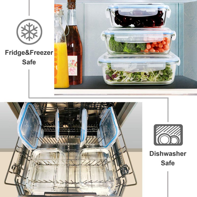 EcoEvo Glass Food Storage Containers Set, Large Size Containers with Lids, BPA-free Locking lids, 100% Leak Proof Glass Meal Prep Containers, Freezer to Oven Safe (2 Pack of 52oz)