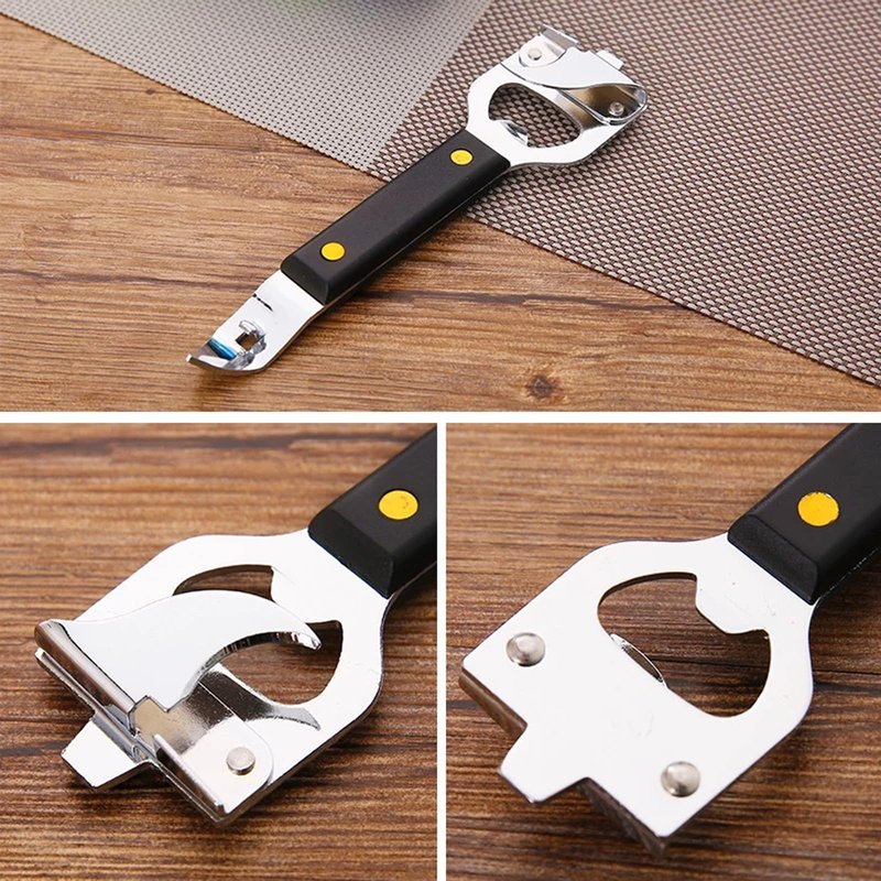 Zemcxney 4-in-1 Can Punch Bottle Opener Classic Stainless Steel Manual Can Opener for Liquid with Cap Catcher, Can Tapper Church Key for Camping and Traveling 1 Pack