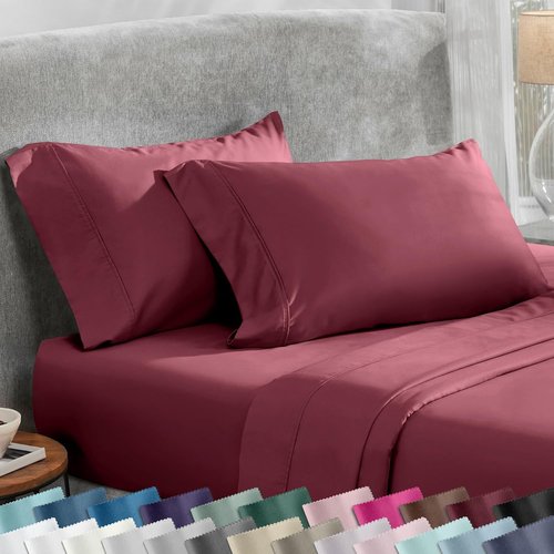 California Design Den Pillowcase Set | 400 Thread Count 100% Cotton Sateen | Queen Size, Soft & Breathable - Burgundy Red