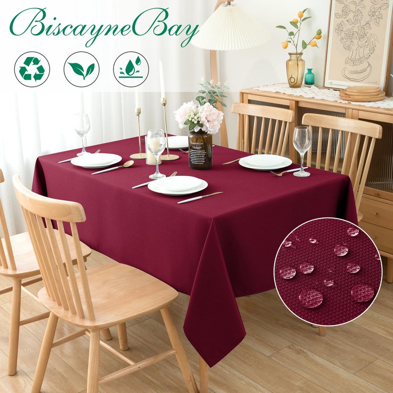 Biscaynebay Textured Fabric Tablecloths 90x156 Inches Rectangular, Silver Grey Water Resistant Spill Proof Tablecloths for Dining, Kitchen, Wedding and Parties, Machine Washable