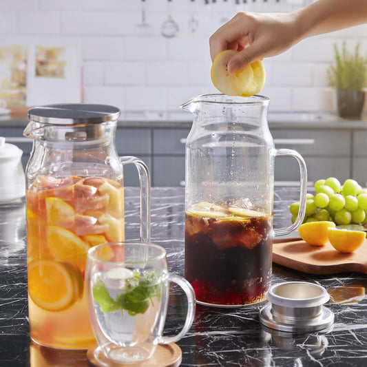 Bivvclaz 2 Liter 68 oz Glass Pitcher with Lid and Handle, Glass Carafe for Hot/Cold Water, Large Iced Tea Pitcher for Coffee, Juice and Homemade Beverage