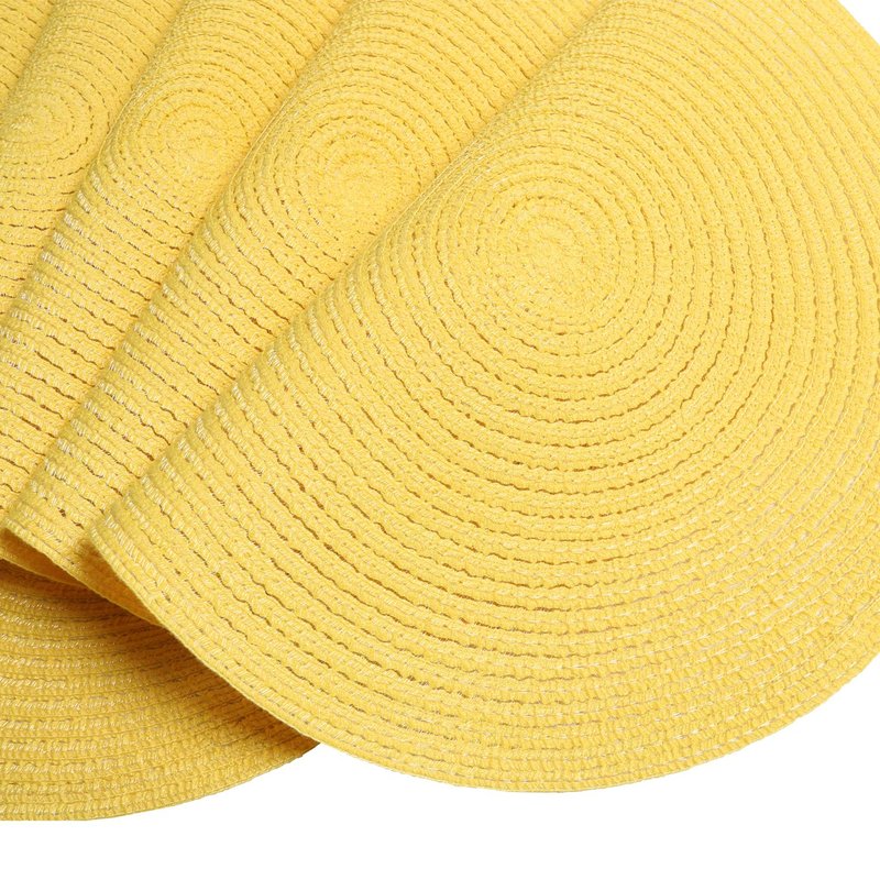 SHACOS Round Braided Placemats Set of 4 Washable Kitchen Table Place Mats Doilies Table Mats for Home Wedding Party Dining Table Decor (Yellow, 4)