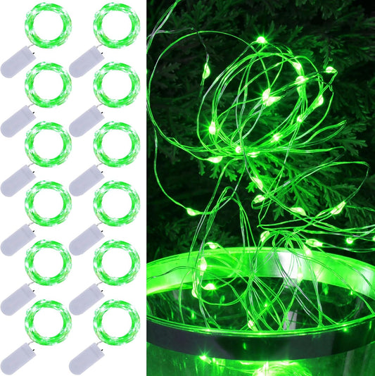 WATERGLIDE 12 Pack St. Patrick's Day Fairy Lights - 7 Ft 20 LED Battery Operated String Lights | Waterproof Silver Wire for DIY Decor