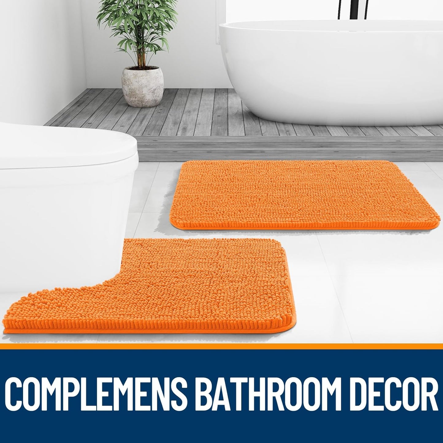 OLANLY Large Chenille Bath Rugs - Extra Soft & Absorbent | Quick Dry, Machine Washable, 44x32, Orange