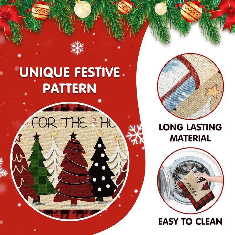 StepRite Kitchen Mats for Floor, 2 PCS Christmas Kitchen Rugs, Non-Slip Bottom with Christmas Tree Print, Low-Profile Mat for Home, Office, Sink, Kitchen,Hallway,Holiday Decor(17”x30”+17”x47”-Red)