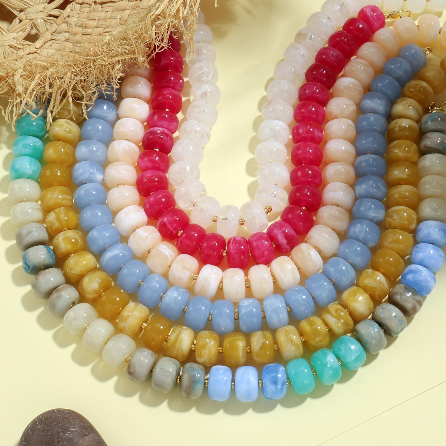 Badu Yellow Chunky Beaded Necklace for Women,Acrylic Bead Choker Statement Necklace Cute Trendy Necklaces Jewelry Gifts