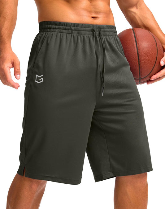 G Gradual Men's Athletic Shorts with Pockets 9" / 11" Long Basketball Shorts Lightweight Quick Dry Gym Workout Shorts for Men(Olive,S)