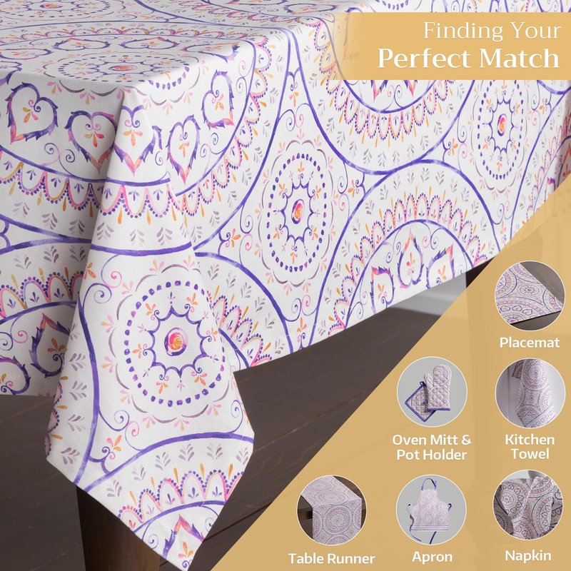 Maison d' Hermine Table Cloth Round Table 100% Cotton 63 Round Inches Tablecloth Reusable Decorative for Dining Kitchen Room Farmhouse Home Gifts for Mothers Day Spring Summer - Mandala