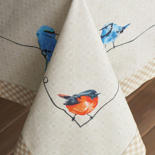 Maison d' Hermine Table Cloth Rectangle Table 100% Cotton 70 x 120 Inches Tablecloth Reusable Decorative for Dining Kitchen Room Farmhouse Home Gifts for Mothers Day Spring Summer - Birdies on Wire