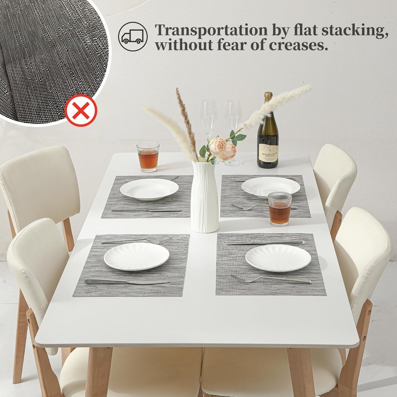 Leetaltree Silver Placemats Set of 6 - Heat Resistant Non-Slip Place mats for Dining Table, Washable Durable PVC Vinyl Woven Table Mats（Silver, 6）