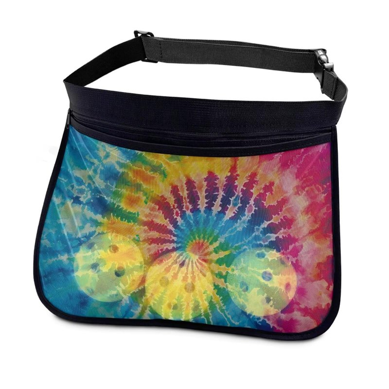 Kathyboom Tennis Ball Holder Rainbow Tie Dye Pickleball Waist Bag with No-Slip Belt, Holds 8-10 Balls for Pickleball, Golf, Running, Hands-Free