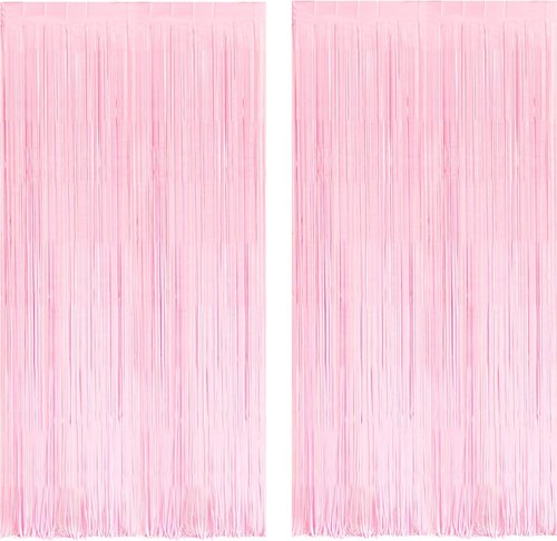 BRAVESHINE Pastel Pink Fringe Curtains - 2 Pack Backdrop for Graduation, Baby Showers & Parties