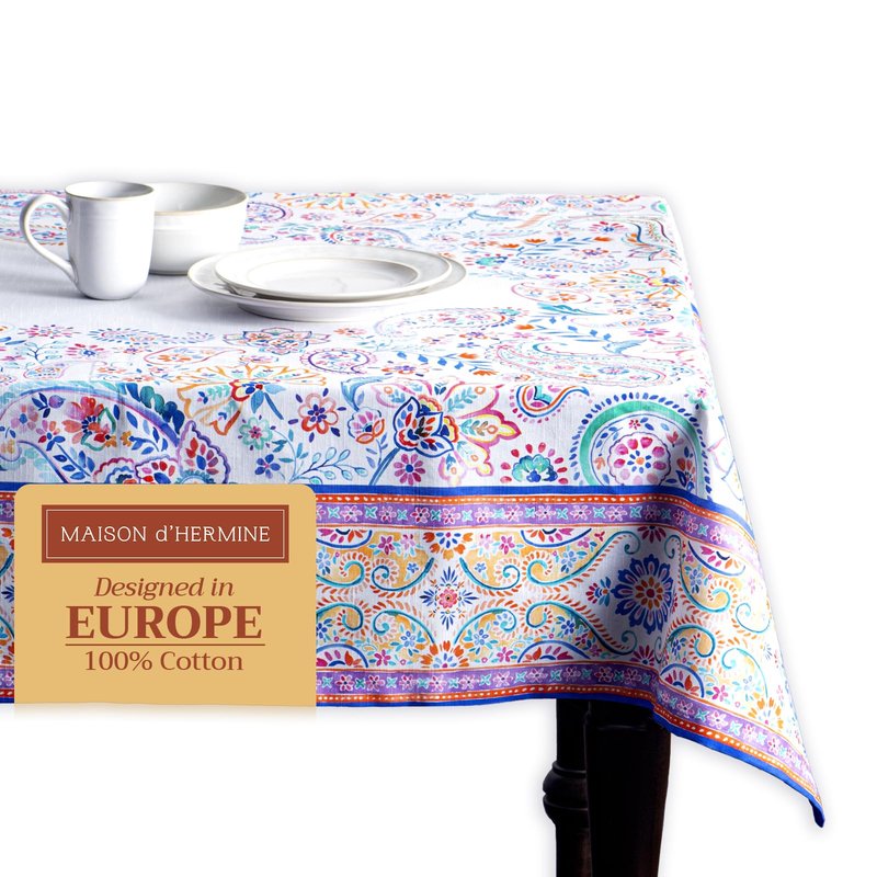 Maison d' Hermine Table Cloth Rectangle Table 100% Cotton 60 x 108 Inches Tablecloth Reusable Decorative for Dining Kitchen Room Farmhouse Home Gifts for Mothers Day Spring Summer - Indian Floral
