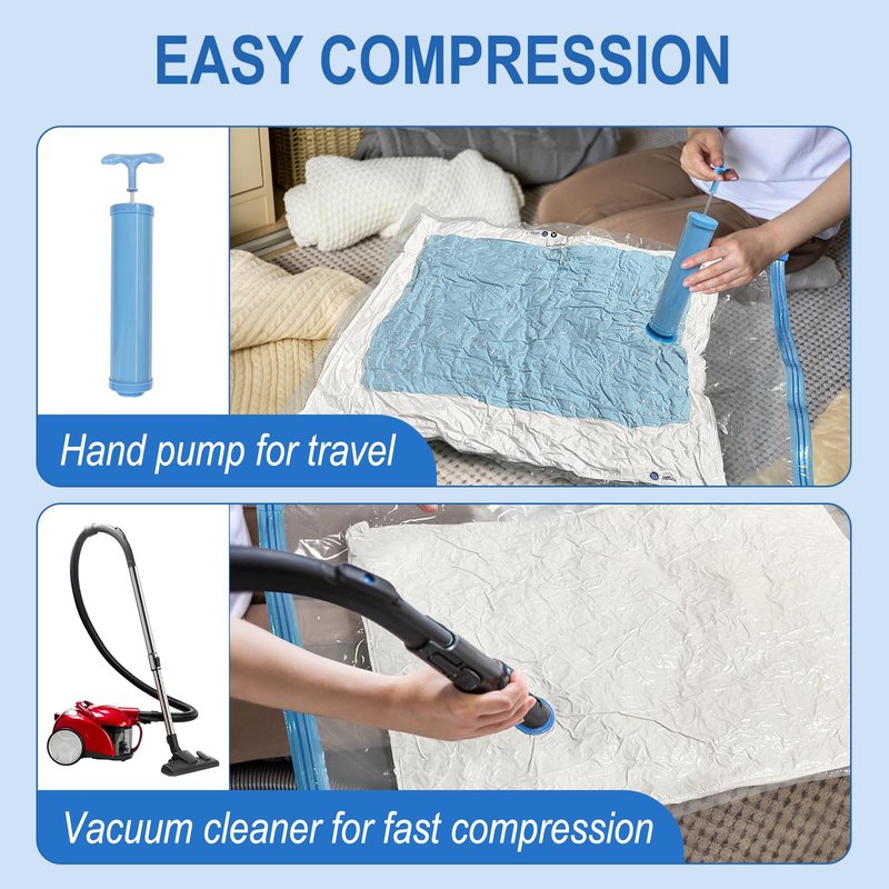 Fygrip Vacuum Storage Bags with Hand Pump, Plastic Packaging Bags, 80% Space Saver Vacuum Seal Bags for Clothing, Travel Lugggage, Blankets, Comforters, 10 Large