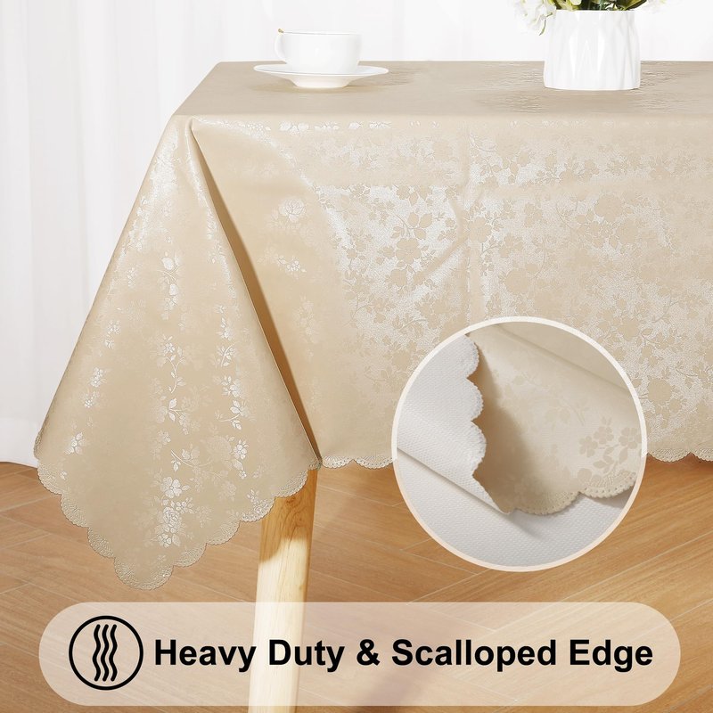 Smiry Rectangle Table Cloth, Waterproof Heavy Duty Vinyl Tablecloths, Wipeable Washable Table Cover for Kitchen and Dining Room (Beige, 54" X 108")