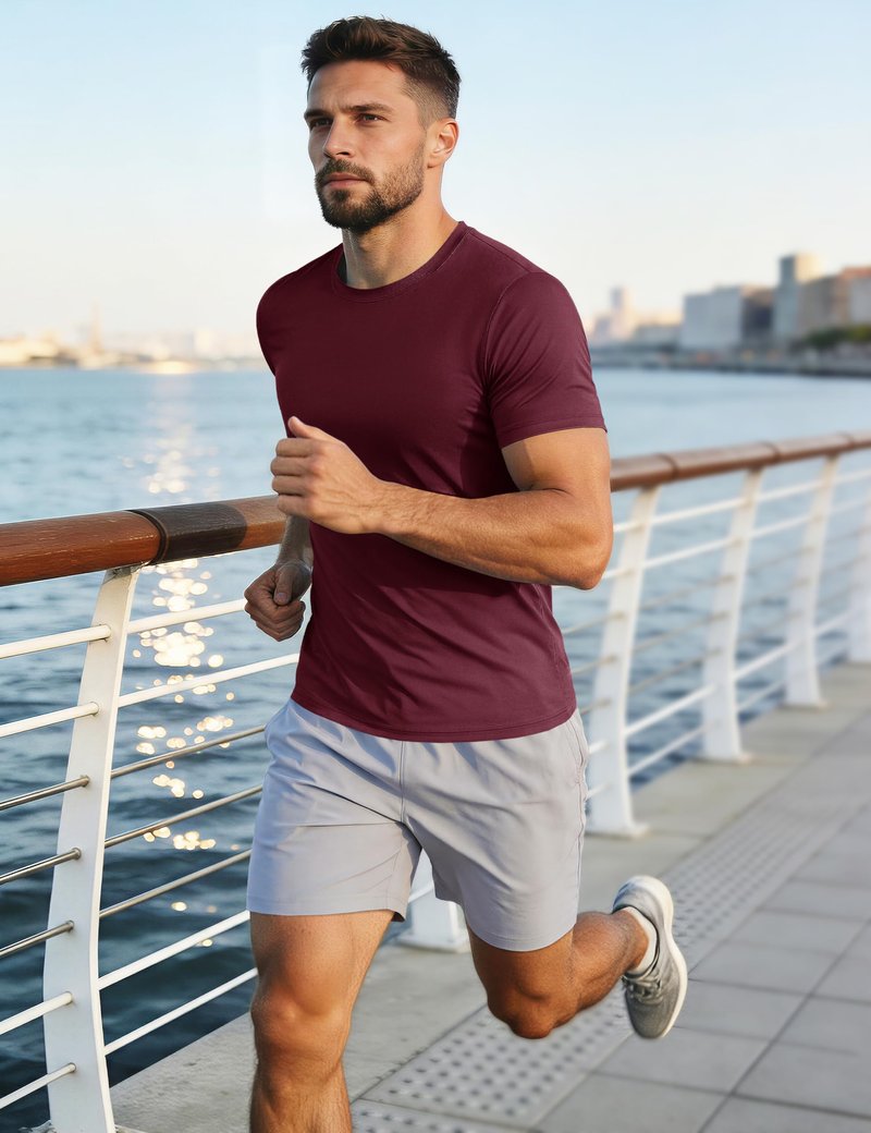 MAGCOMSEN Short Sleeve T Shirt Men UV Protection UPF 50 Shirts Moisture Wicking Quick Dry T Shirts Active Shirts Crew Neck Wine