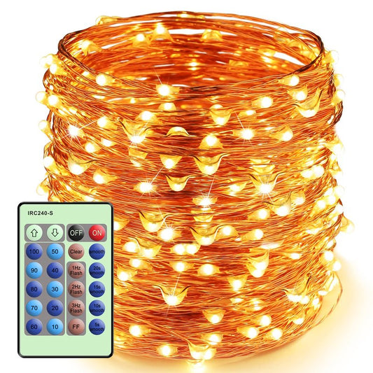 ZAECANY Outlet LED String Lights with Remote Control 99ft with 300 LEDs Dimmable Fairy String Lights for Bedroom,Trees, Indoor/Outdoor Copper String Lights for Birthday, Wedding,Party Warm White