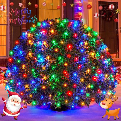 JMEXSUSS 360 LED Christmas Net Lights - 12ft x 5ft Waterproof Multicolor Outdoor Lights with Remote