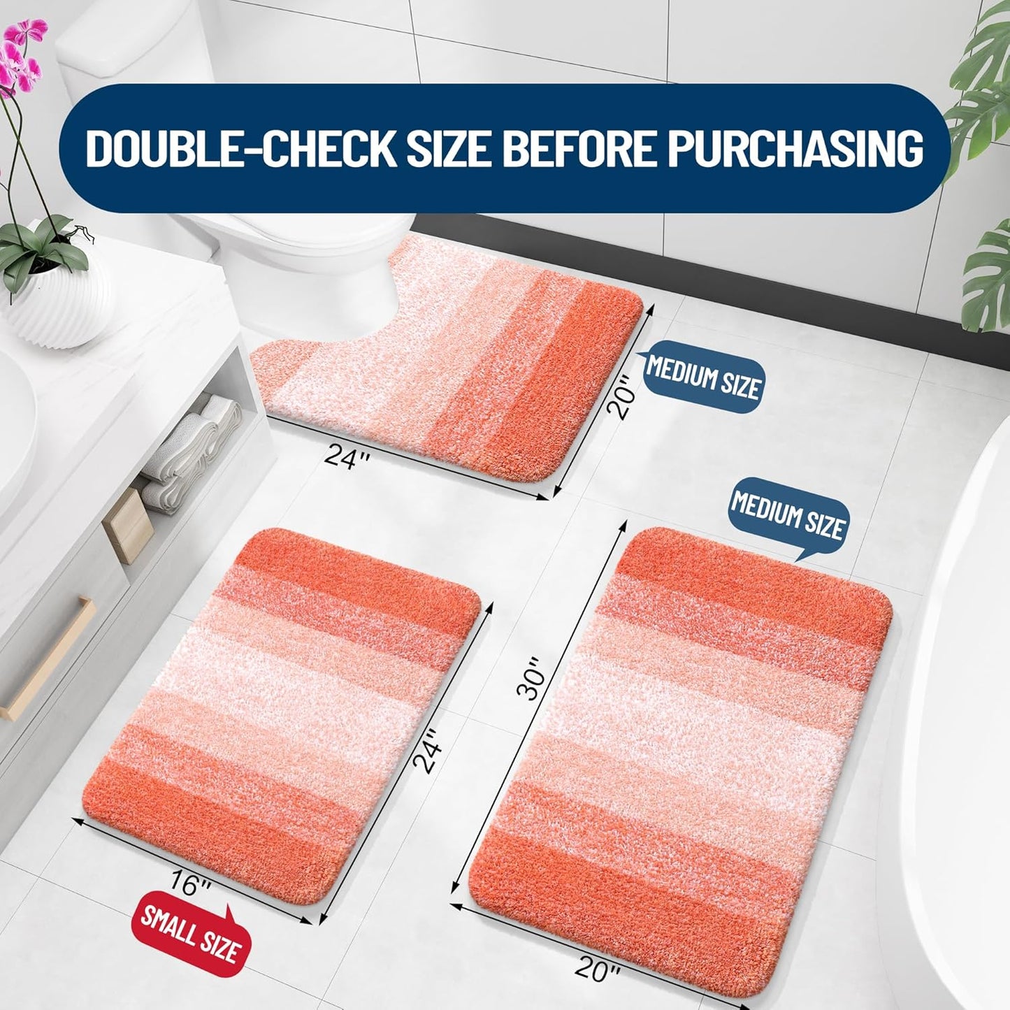 OLANLY Large Bathroom Rugs - Extra Soft Microfiber Mat 44x32 | Quick Dry, Machine Washable, Coral