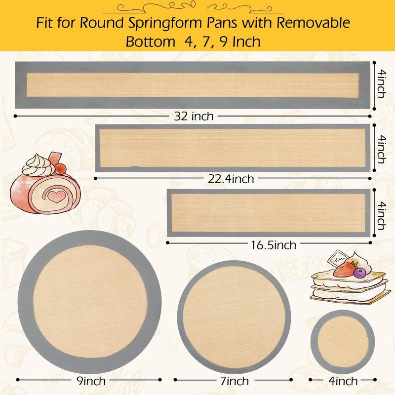Honeydak 3 Set Silicone Baking Mat for 4, 7, 9 Inch Springform Pan Protector Nonstick Reusable Cake Pan Liners for Cheesecake Baking Prevent Sticking to Bottom & Side, Easy Release & Clean(Gray)