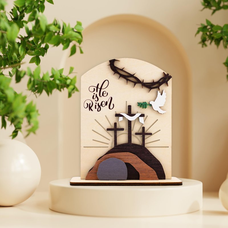 DuduCraft He is Risen Easter Resurrection Decor - Easter Decorations for Home - Empty Tomb Religious Resurrection Set Decoration for Table, Desk, Home